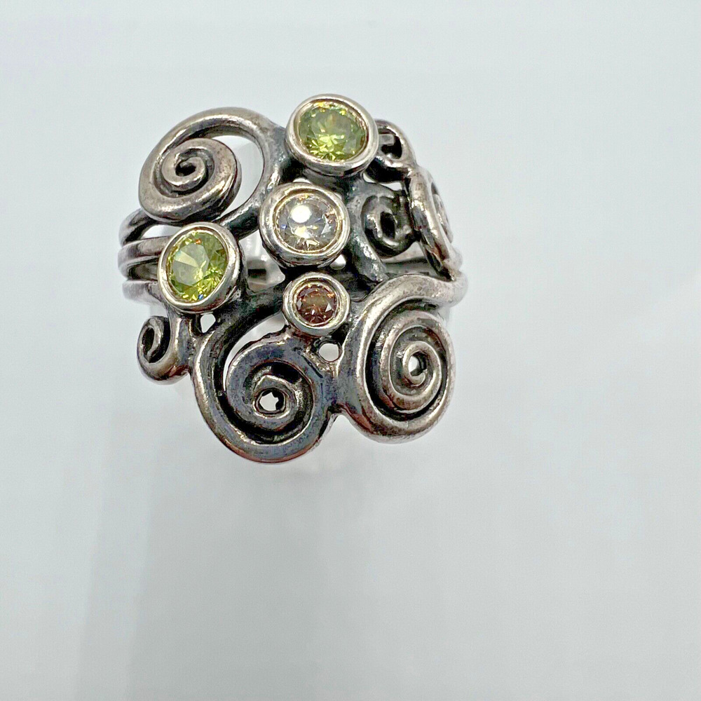 PANDORA Signed ALE Sterling Silver 925 Swirl Ring Retired - Size 7